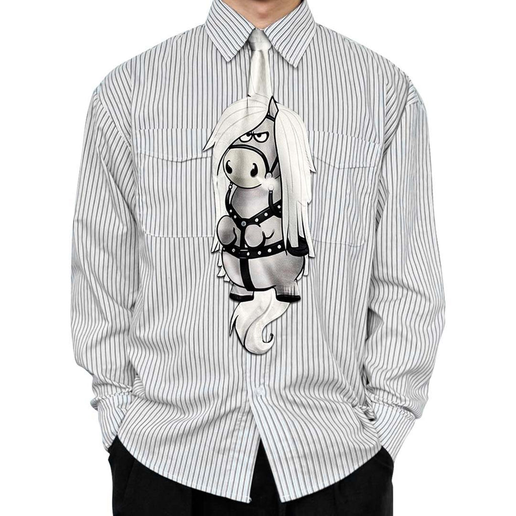 Basic Pet Tie – White Meme Horse Silk Tie, Novelty Animal Tie, Unique Graphic Pattern