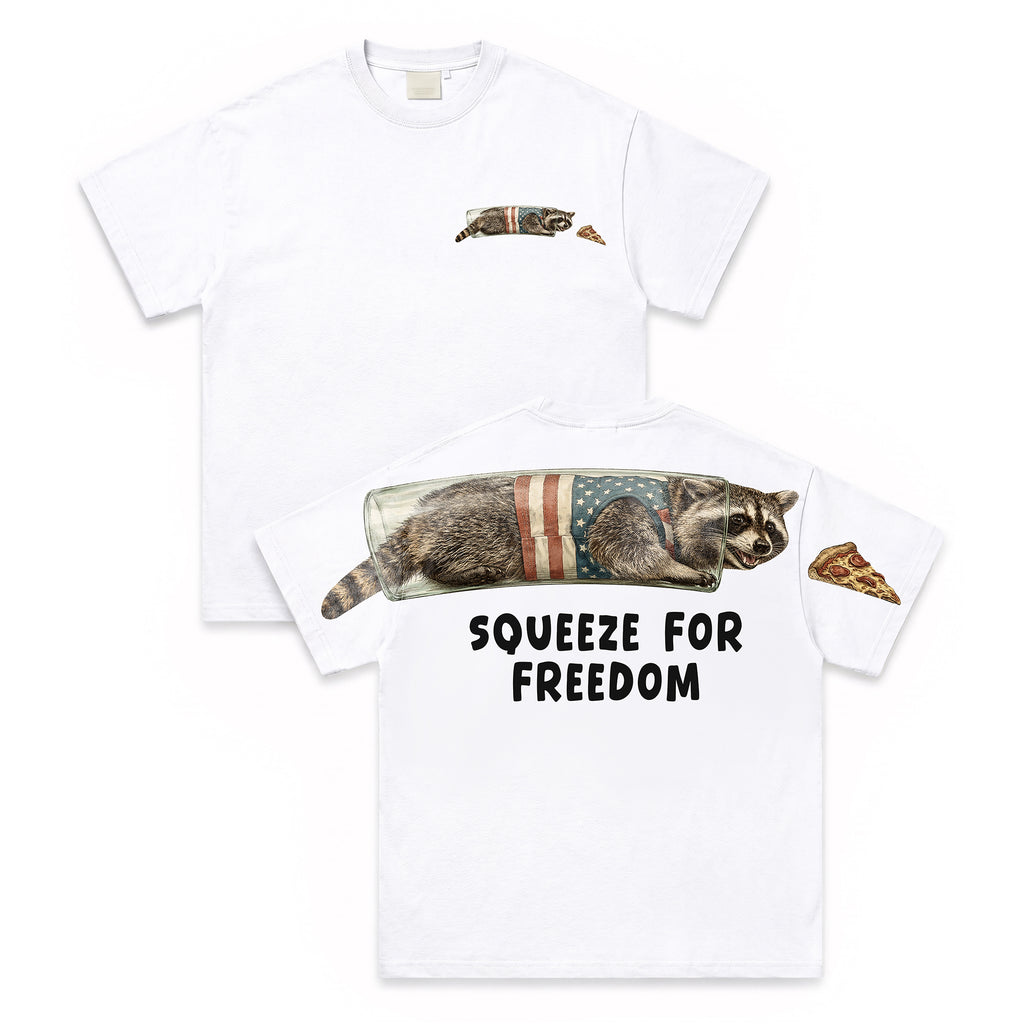 Squeeze For Freedom American Flag Raccoon 250th 4th of July Apparel T-Shirt-Sweatshirt-Hoodie
