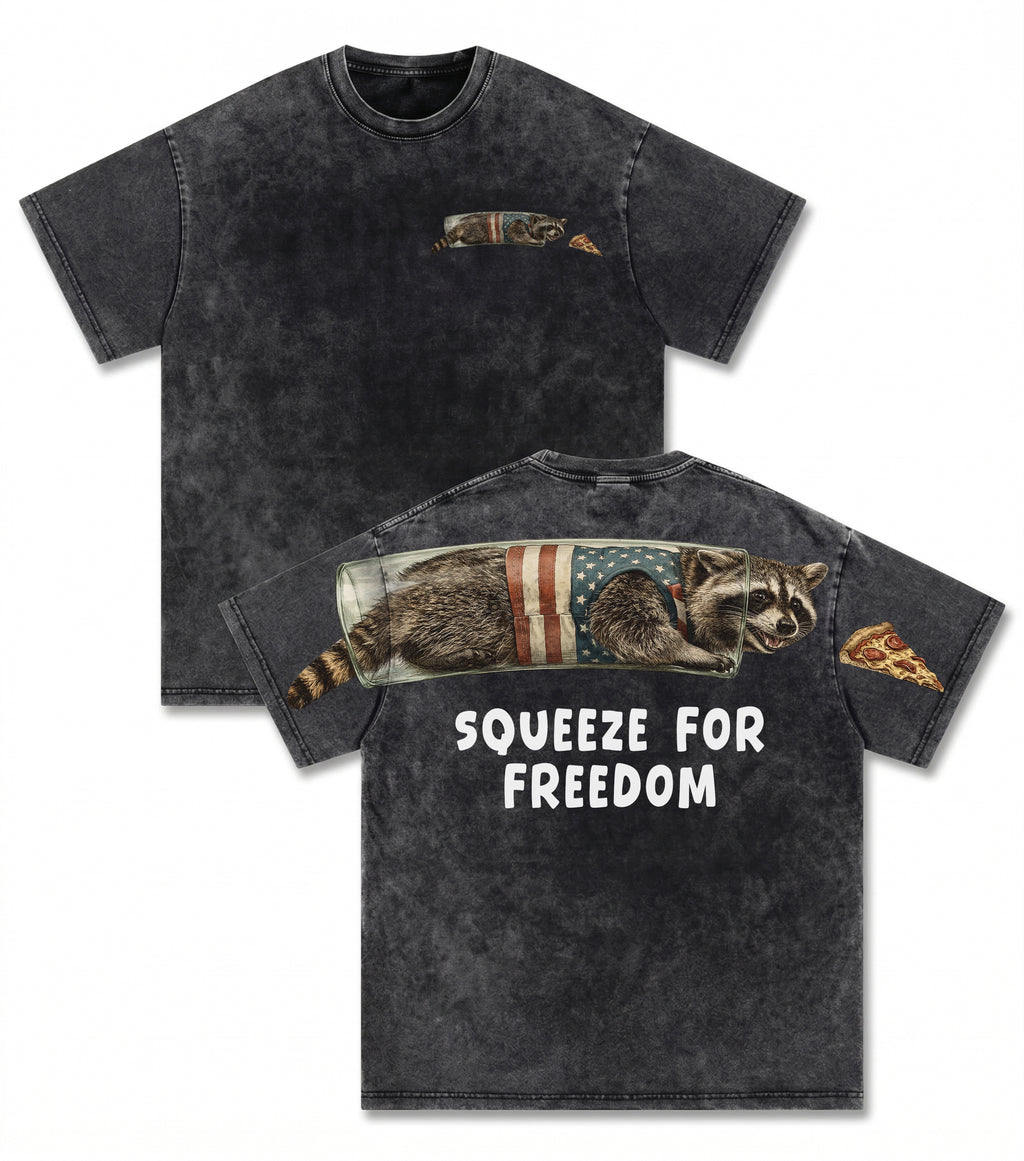 Squeeze For Freedom American Flag Raccoon 250th 4th of July Apparel T-Shirt-Sweatshirt-Hoodie