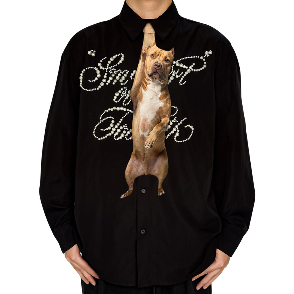 Novelty necktie featuring a realistic hanging Pitbull dog design, a fun and unique fashion accessory.