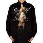 Novelty necktie featuring a realistic hanging Pitbull dog design, a fun and unique fashion accessory.