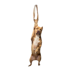Novelty necktie featuring a realistic hanging Pitbull dog design, a fun and unique fashion accessory.