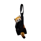 Novelty necktie featuring a realistic hanging red panda design, a fun and unique fashion accessory.