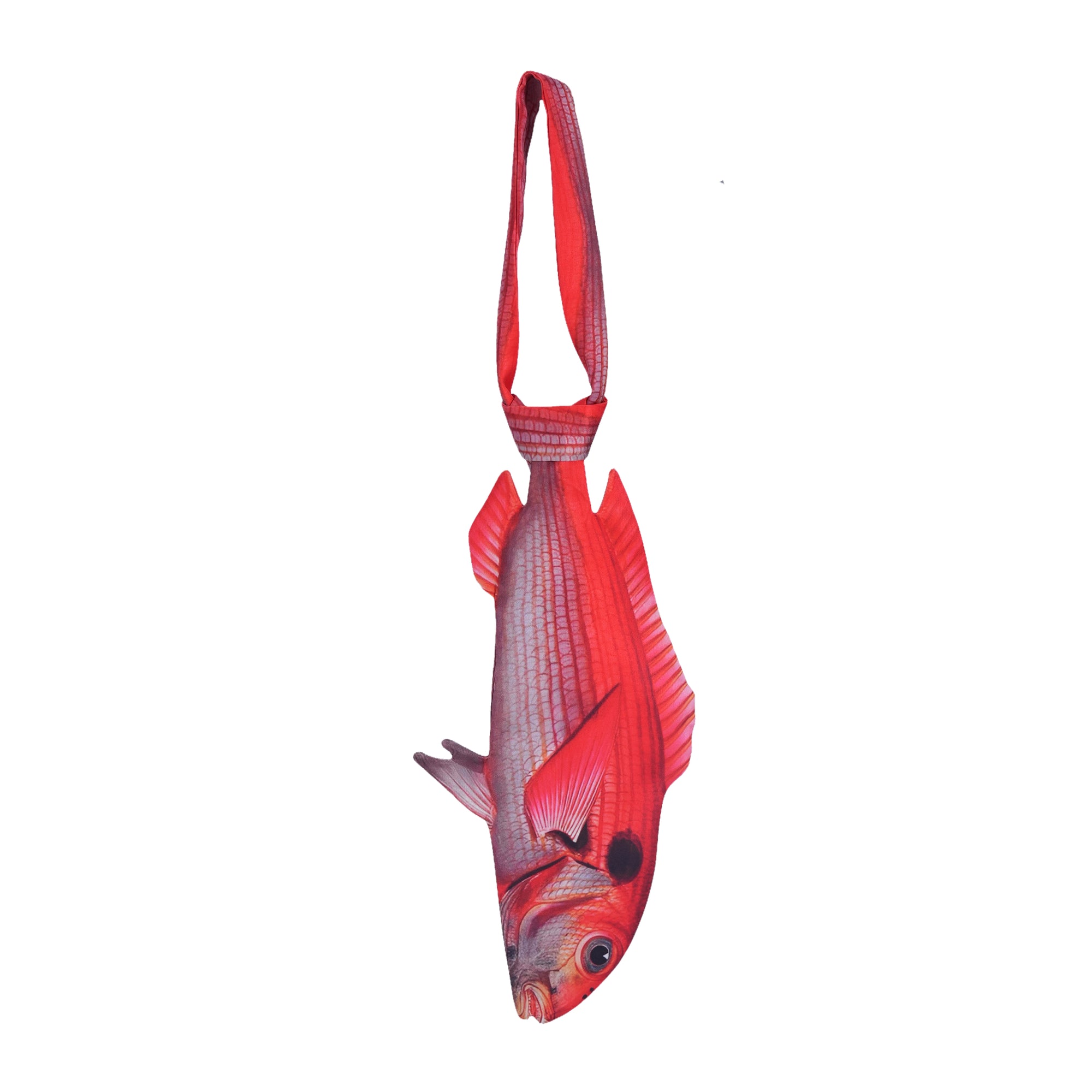 Vibrant red fish-shaped novelty tie, fun and unique accessory for casual wear or themed parties.