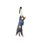 Novelty necktie featuring a creative illustration of a tuxedo cat cosplaying as Nico Robin from One Piece, wearing a blue turtleneck sweater, jeans, and sunglasses, a fun and unique fashion accessory for anime fans