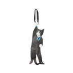 Novelty necktie featuring a creative illustration of a tuxedo cat dressed in a professional black suit, blue dress shirt, and tie, a fun and unique fashion accessory for cat lovers and professionals