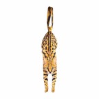 Novelty necktie featuring a realistic hanging Serval cat design, a unique and eye-catching fashion accessory.