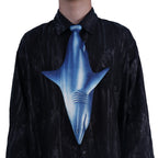 Bold shark-shaped novelty tie, a creative and eye-catching fashion accessory for parties and themed events.