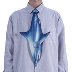 Bold shark-shaped novelty tie, a creative and eye-catching fashion accessory for parties and themed events.