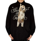 Novelty necktie featuring a realistic hanging Shih Tzu dog design, a fun and unique fashion accessory for dog lovers.