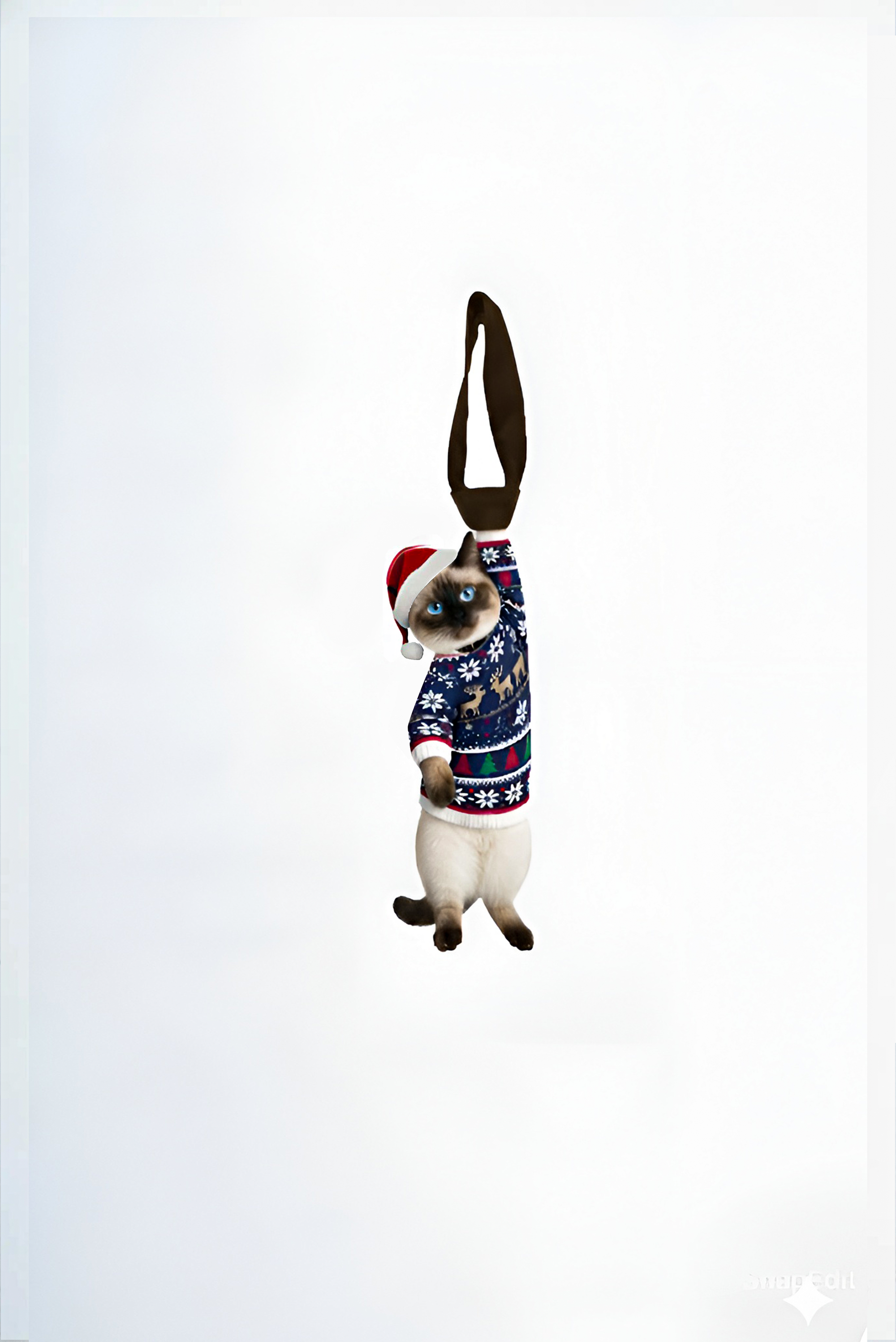 Novelty necktie featuring a Siamese cat wearing a festive Christmas sweater and Santa hat, perfect for holiday fashion.