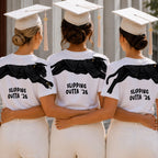 Slipping Outta 26 Panther Graduation Graphic Tee By Dripvity. Edgy unisex oversized black washed t-shirt with leaping panther in graduation cap. Perfect 2026 senior graduation streetwear gift. Shop now!