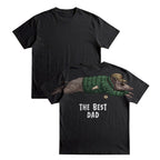 The Best Dad wild boar graphic tee funny fathers day by Dripvity, unisex oversized white t-shirt with adventurous boar wearing jacket and cap design