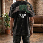 The Best Dad wild boar graphic tee funny fathers day by Dripvity, unisex oversized white t-shirt with adventurous boar wearing jacket and cap design