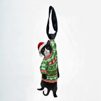 Novelty necktie featuring a tuxedo cat wearing a festive Christmas sweater and Santa hat, perfect for holiday-themed fashion.