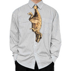 Novelty necktie featuring a detailed illustration of a theropod dinosaur from the Tyrannosauridae family, an impressive and unique fashion accessory for paleontologists and dinosaur enthusiasts.