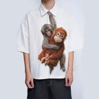 Dripvity Monkey Punch Necktie, Funny Monkey Holding Plushie Tie Gift
