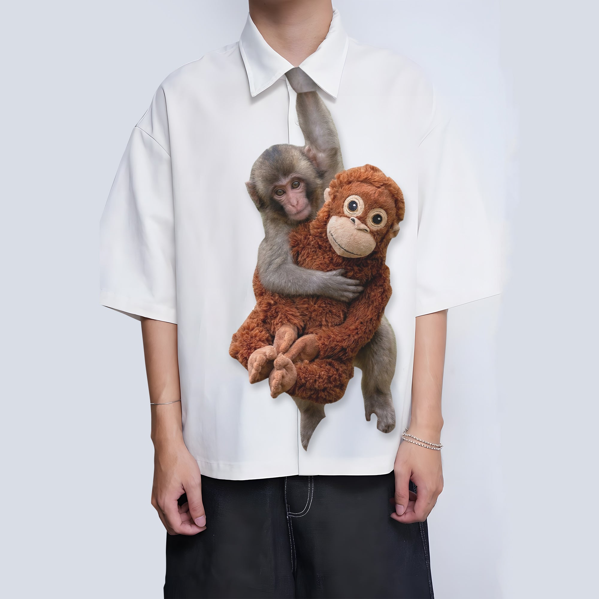 Dripvity Monkey Punch Necktie, Funny Monkey Holding Plushie Tie Gift