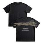Wolf Howling Outta Here graduation graphic tee by Dripvity, unisex oversized white t-shirt with leaping wolf in graduation cap and diploma