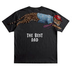 Worlds Greatest Dad jaguar graphic tee funny fathers day by Dripvity, unisex oversized white t-shirt with leaping jaguar wearing cap design