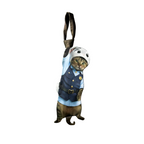 "Novelty necktie featuring a cute cat dressed as a police officer with a uniform and hat, a fun and unique fashion accessory.